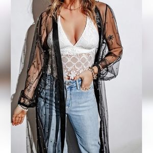 Sheer Embellished Black Duster